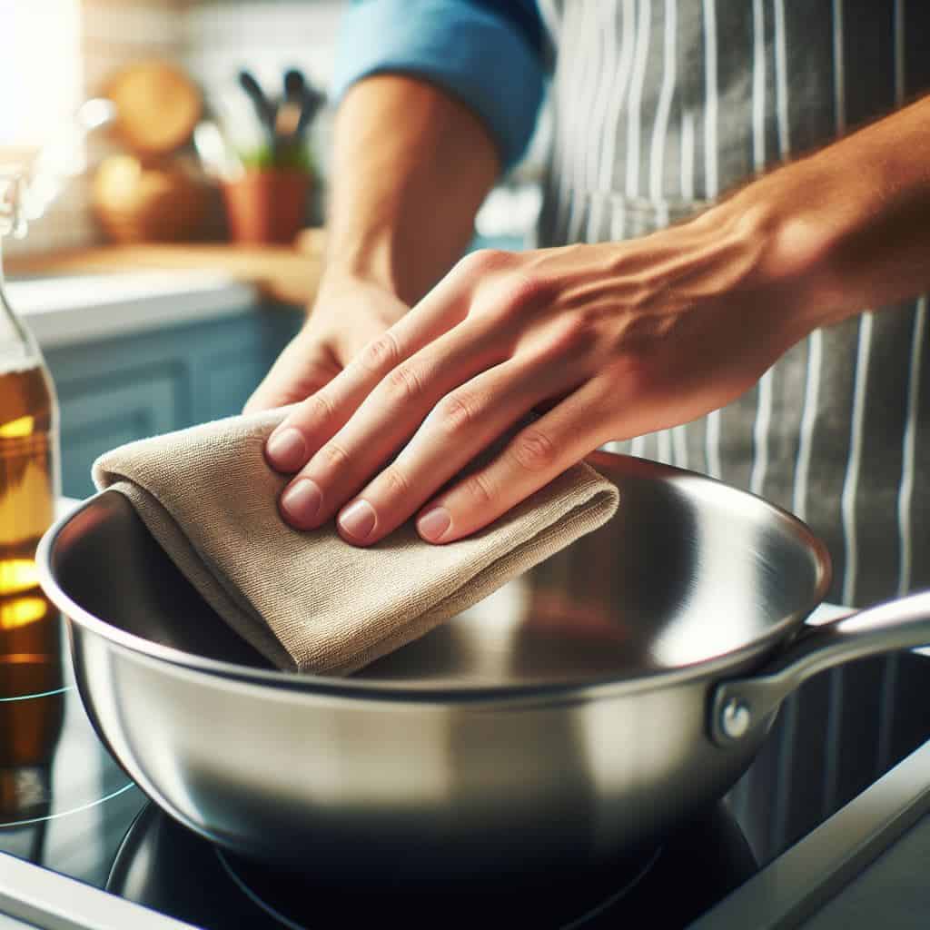 Drying stainless steel frying pan